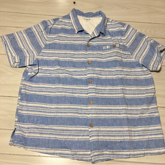 KS Island Linen Rayon Blend Button Up Mens 2XL Big Blue Striped Shirt - Picture 3 of 7